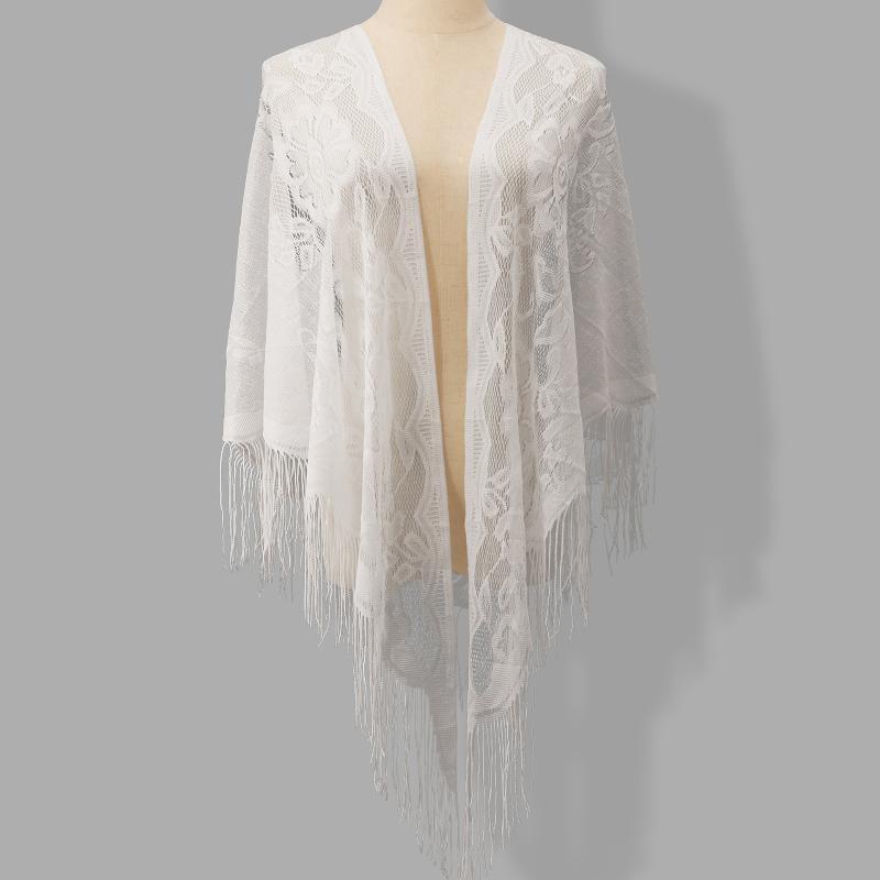 Shawl Wrap Winter - Tassel Fringe Bridal Wrap Triangle Floral